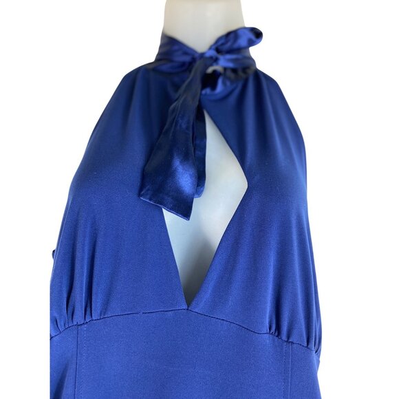 Moda International Blue Sleeveless Halter Neck Dress Large Y2K Sexy Retro Classy - Picture 3 of 7